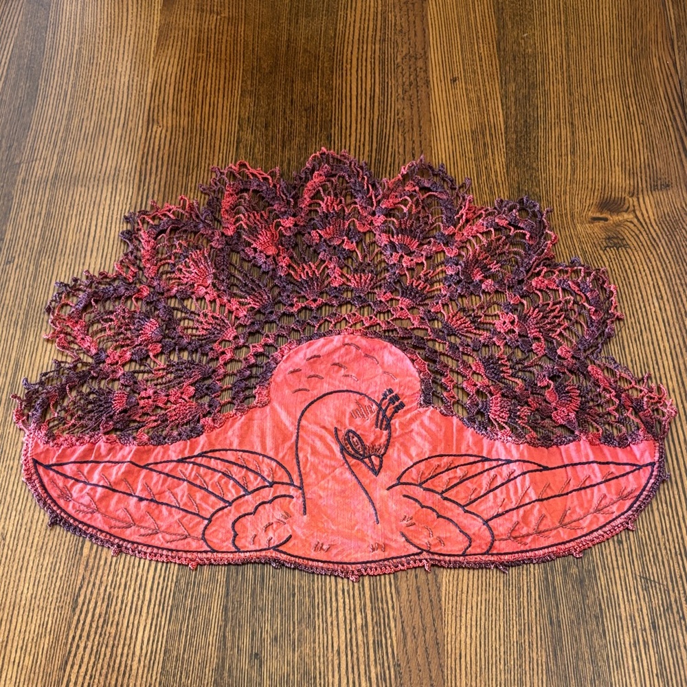 Vintage Handcrafted Peacock Doily